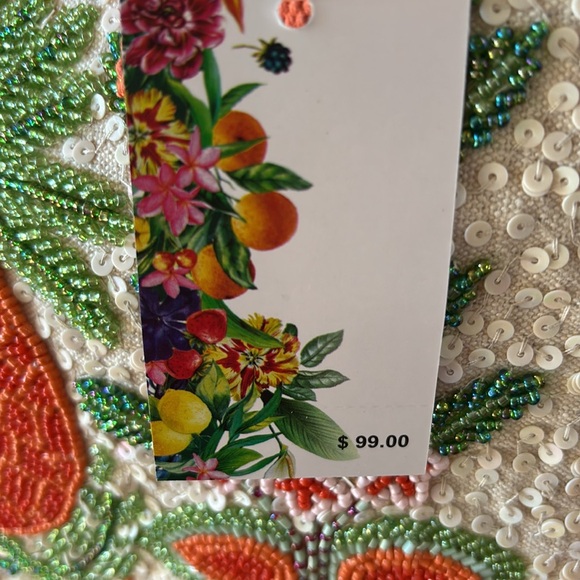 NWT Orange and White Beaded Tote Bag with Fringe - Picture 3 of 7